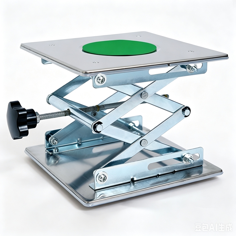 Stainless Steel Scissor Lab Jack with Round Anti-Slip Rubber Pad & Edge Strip