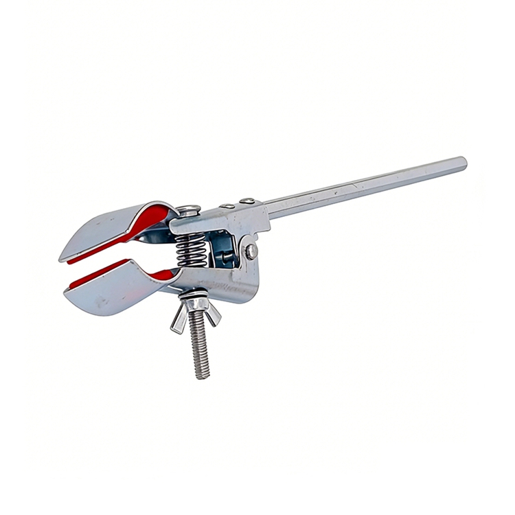 Zinc-Plated 2-Prong Flask Clamp with Red Rubber Lining (Medium)