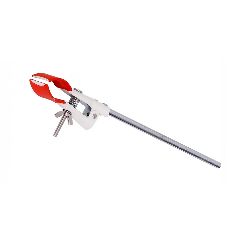 White Coated 2-Prong Flask Clamp with Red Rubber Sleeves