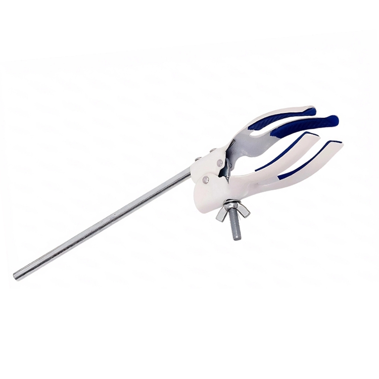 White Coated 3-Prong Universal Clamp with Blue Sleeves (Medium)